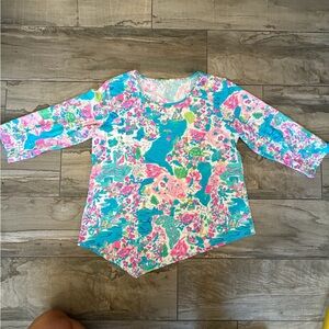 Lulu-B Floral Scoop Neck Tunic in Turquoise, Pink & White